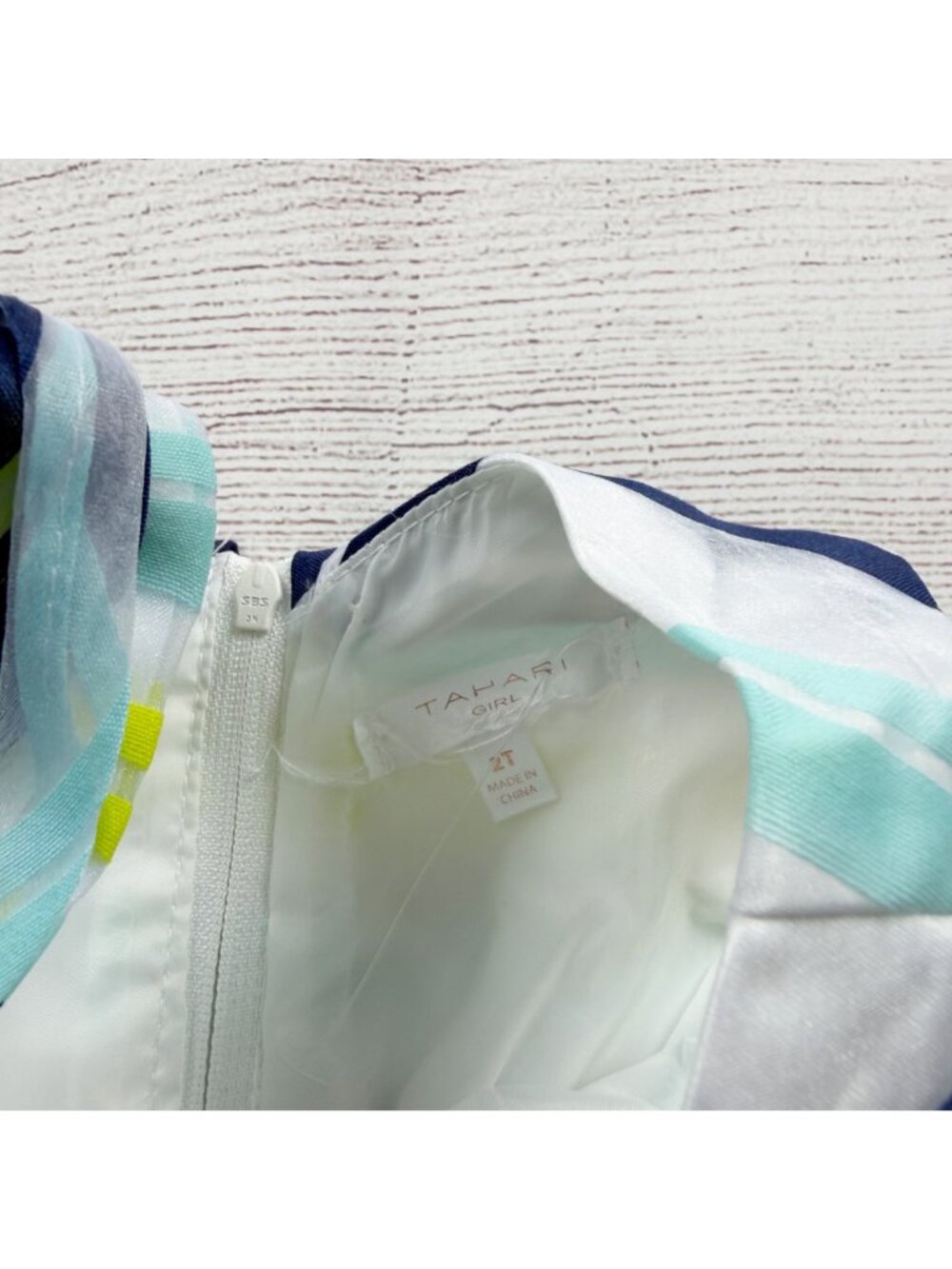 Tahari Girl Striped Sleeveless Dress Blue White Yellow Green NWT 2T - Picture 2 of 4